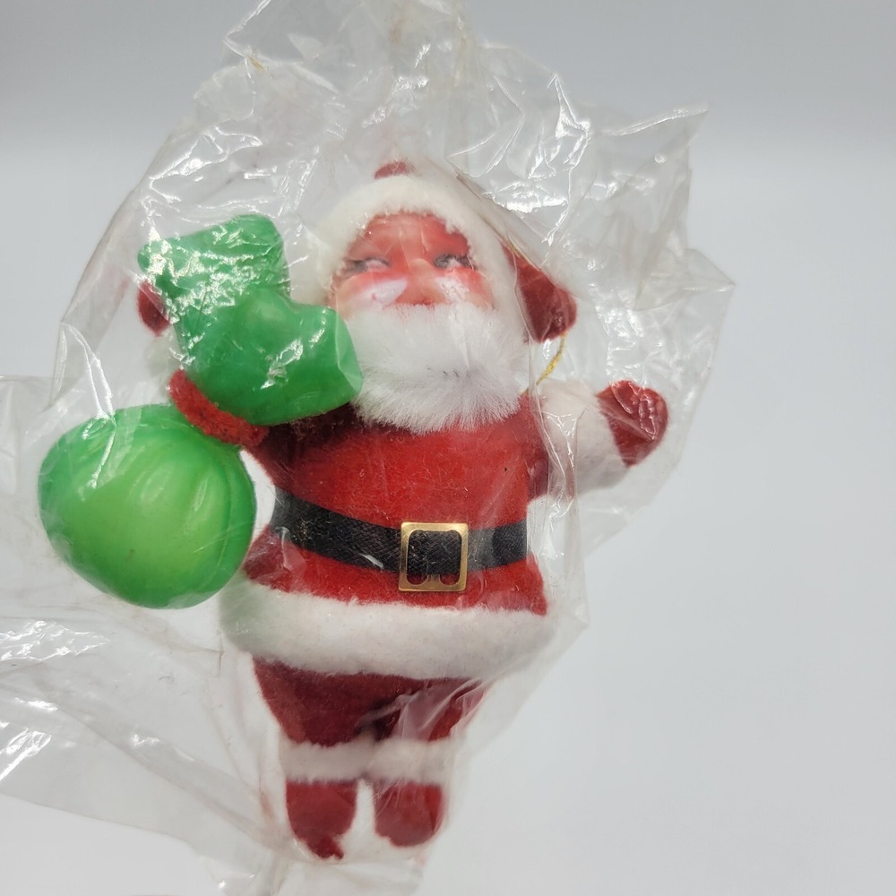Vtg Flocked Santa Claus on Stick Flower Cake Decoration Hong Kong 4" - Picture 1 of 6
